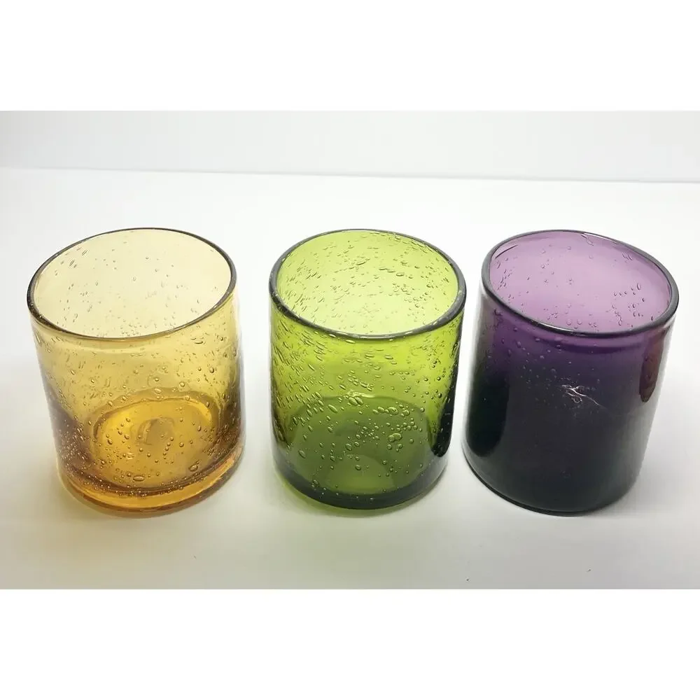 Artland “Iris” 6 Colorful Blown Old Fashioned Tumbler Drinking Glasses 4” 16oz